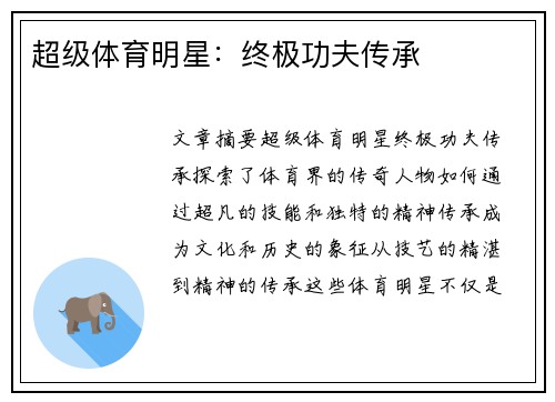 超级体育明星：终极功夫传承